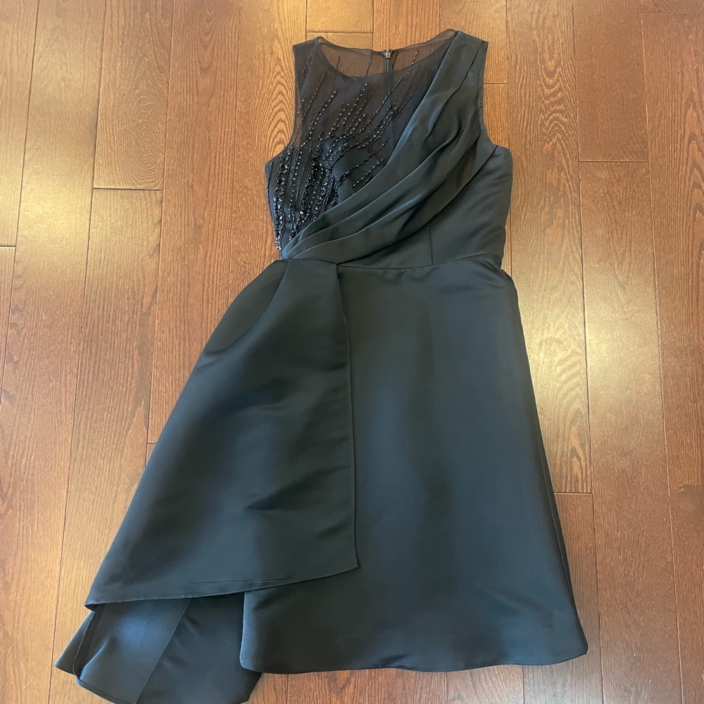 Never-worn THEIA black, satin dress with beading